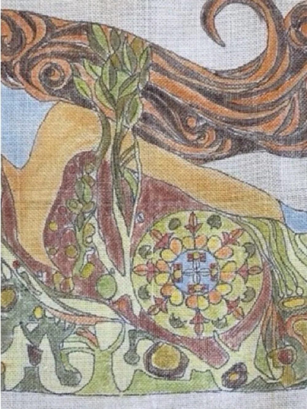 Bohemian Goddess Floral Tapestry Wall Hanging in Green, Orange & Blue
